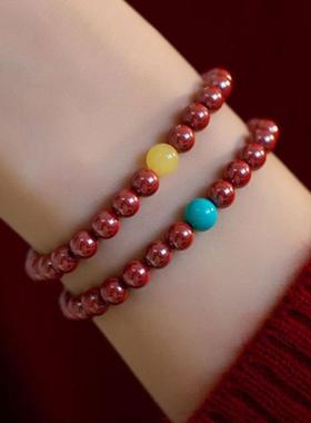 手串朱砂天然正品朱砂手串原石蜜蜡松石转运珠手链女本命礼物保平