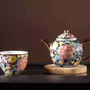醴陵红官窑珐琅彩春华秋实描金主人杯带礼盒陶瓷茶器品茗杯茶杯