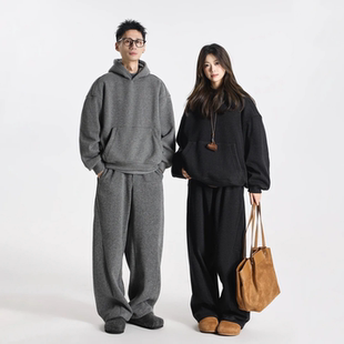 冬季简约男士立体廓形连帽卫衣休闲裤时尚套装加绒款休闲套装痞帅