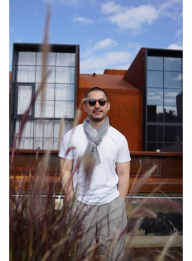 Double layer check scarf／两面纱灰格围巾