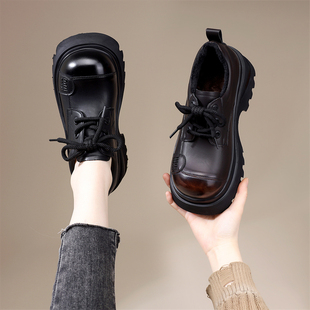 高档欧货厚底加绒乐福鞋女冬季新款女鞋英伦风小皮鞋女款增高单鞋