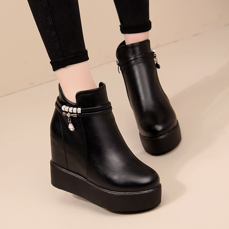 Autumn and winter Real leather boots With slope Bootie High-heeled shoes The increase in Single boots The thickness of the bottom Riding boots Plush Cotton-padded shoes 42in the Women's Shoes, Boots  category - from Buy2taobao.com to provide professional Taobao agent buy service