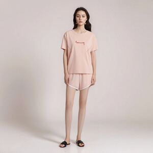 新款韩芬腾睡衣女夏短袖纯棉运动风时尚家居服套装可外穿两件套