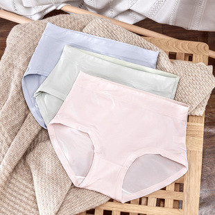 50支人棉中高腰女内裤纯色简约有大码亲肤透气三角裤高腰中腰
