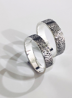 情侣对戒925银指纹戒指定制手工刻字DIY礼物ins表白