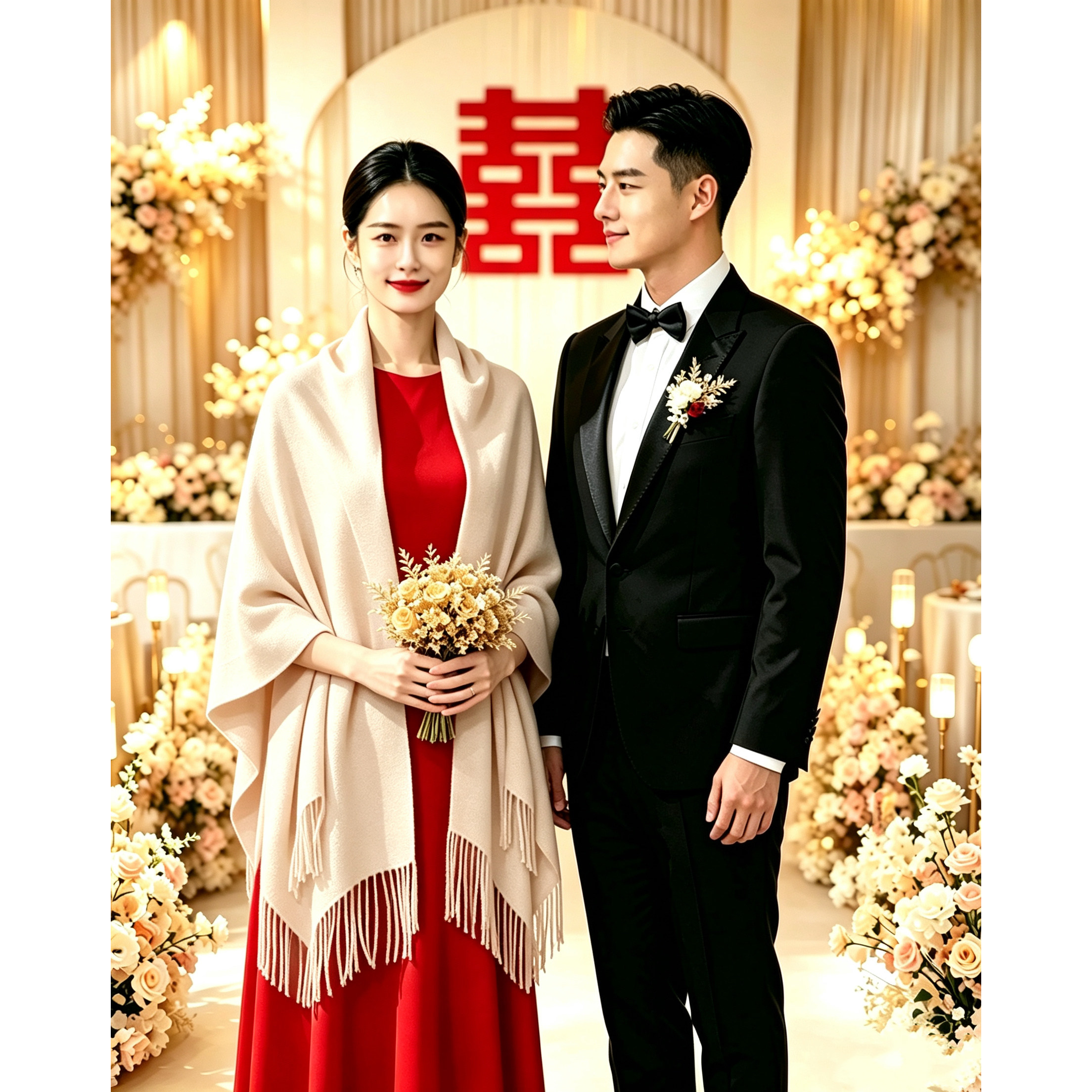 2026年秋新娘香槟婚礼披肩敬酒服旗袍外搭围巾保暖春秋冬加厚百搭