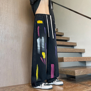 2025秋冬新款牛仔裤男直筒宽松高级感弯刀裤油漆裤子1001GF11P58,男装牛仔裤,星座1001