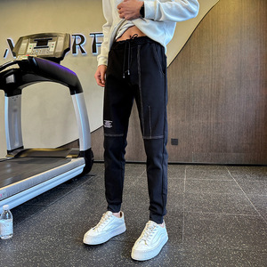 2026春季新款休闲长裤男修身小脚束脚刺绣裤子1001B244P48图片