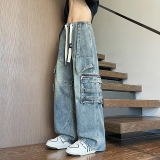 2025秋季新款牛仔裤男直筒宽松高级感弯刀裤工装裤1001GF13P68，男装牛仔裤，星座1001