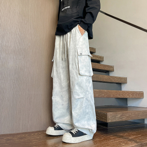 2025秋冬新款直筒宽松休闲裤个性拼接阔腿拖地工装裤1001GF21P68图片
