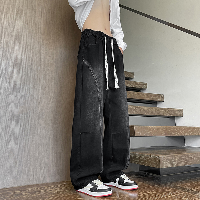 2025秋季新款牛仔裤男直筒宽松高级感弯刀裤拼接款1001GF05P58，男装牛仔裤，星座1001