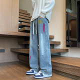 2025秋冬新款牛仔裤男直筒宽松高级感弯刀裤油漆裤子1001GF11P58，男装牛仔裤，星座1001