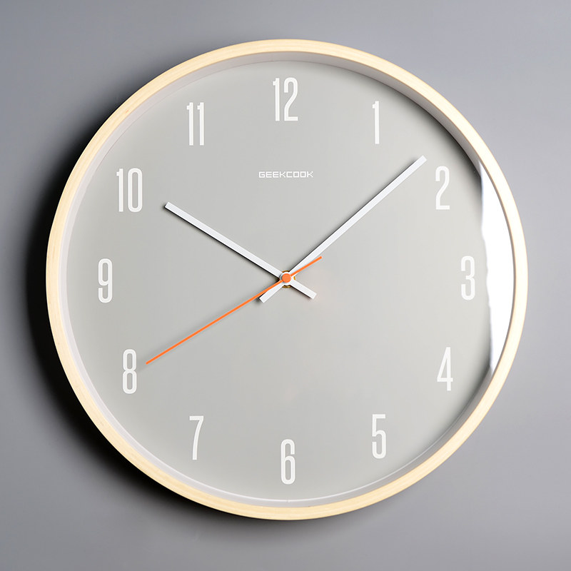 灰面静音挂钟数字刻度客厅钟表现代简约石英钟北欧创意卧室时钟新