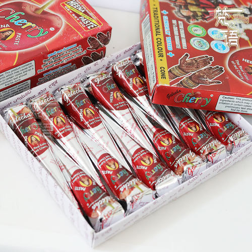 印度GOLECHA半植物樱桃红海娜纹身膏临时性身体彩绘时尚创意纹身