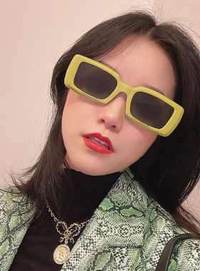 韩版长方形牛油果绿框墨镜时尚