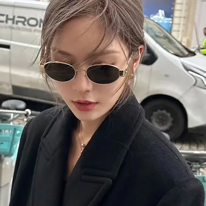 庄达菲同款墨镜女高级感椭圆形防紫外线复古太阳眼镜男款圆脸显瘦