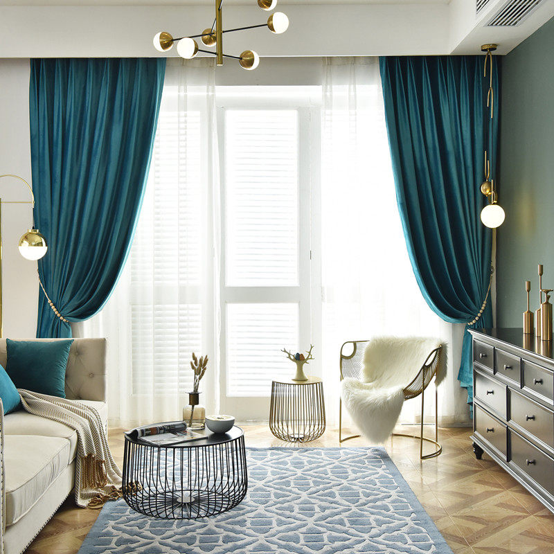 纯色加厚天鹅绒窗帘简约别墅客厅卧室挡风遮光落地窗飘窗丝绒绒布