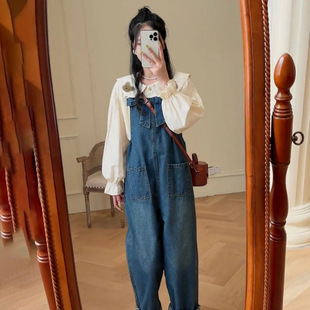 小个子穿搭初春新款微胖显瘦女装套装宽松网红炸街秋装牛仔背带裤