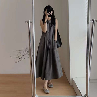 韩版A字裙纯色百褶拼接