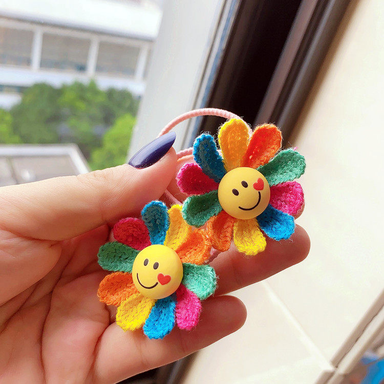 韩国in头饰毛线太阳花朵头绳发绳七彩笑脸向日葵儿童小号皮筋发圈