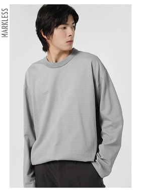 Markless男士t恤圆领白色宽松长袖秋季新款高级感潮牌休闲卫衣T恤