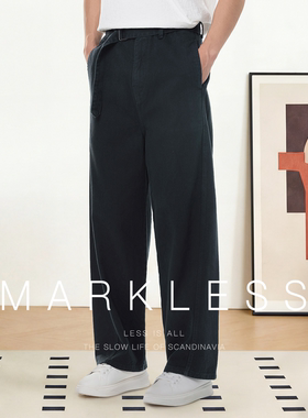 Markless纯棉肌理牛仔裤男 2026春季新款复古水洗宽松直筒裤长裤