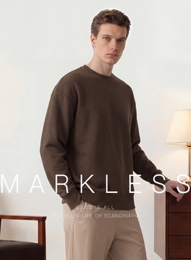 Markless卫衣男士高级感圆领长袖秋季宽松纯色新款外套空气层
