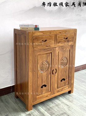 老榆木鞋柜玄关柜纯实木全榆木鞋柜简约现代韩式门厅储物家具毛坯