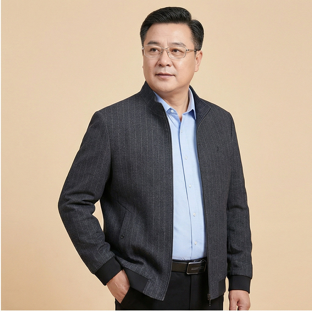 中年胖子春装宽松休闲加肥加大码夹克男肥佬男立领薄款爸爸外套