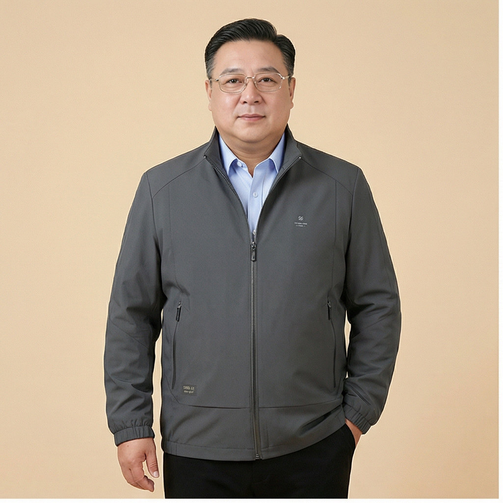 春秋薄款立领爸爸装外套加肥加大码宽松中老年胖子通勤夹克上衣