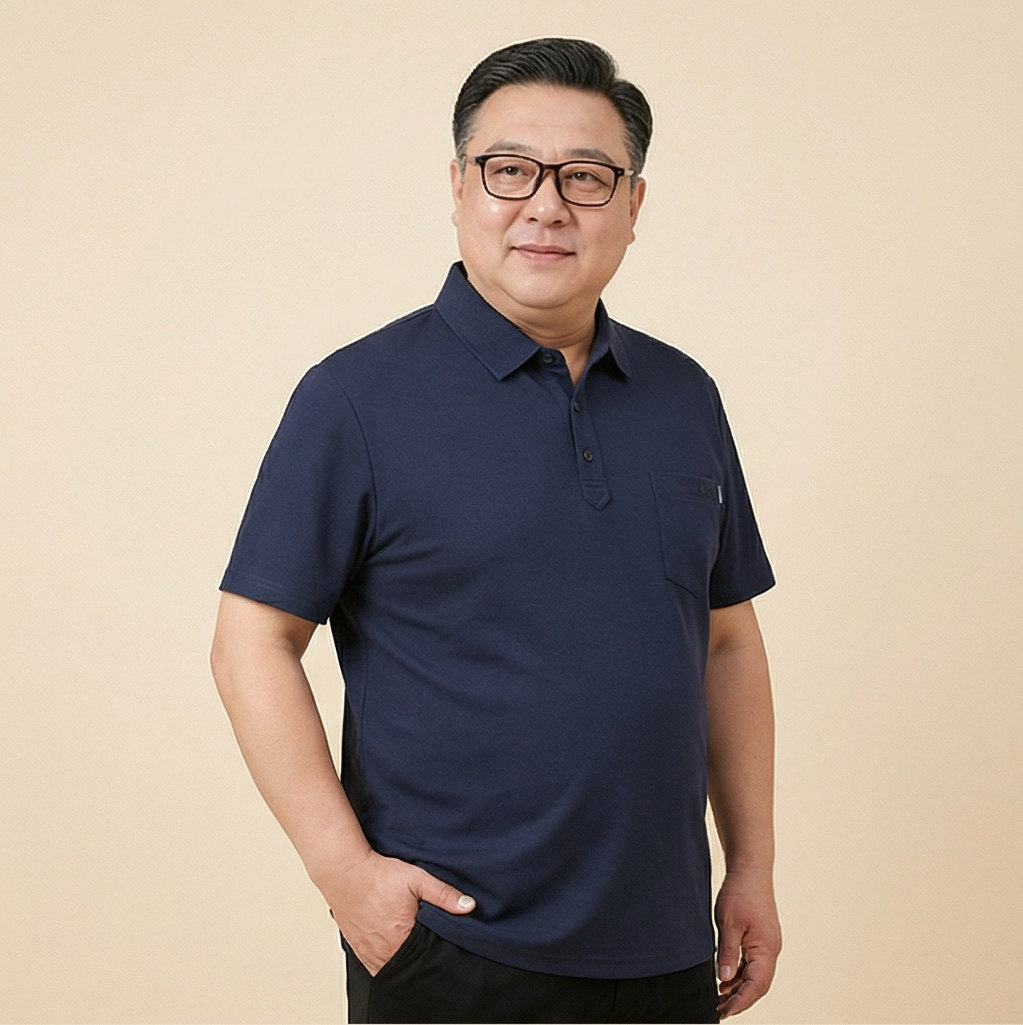 纯色中年人夏季轻薄棉质翻领短袖T恤男肥佬胖子加肥加大码半袖衫
