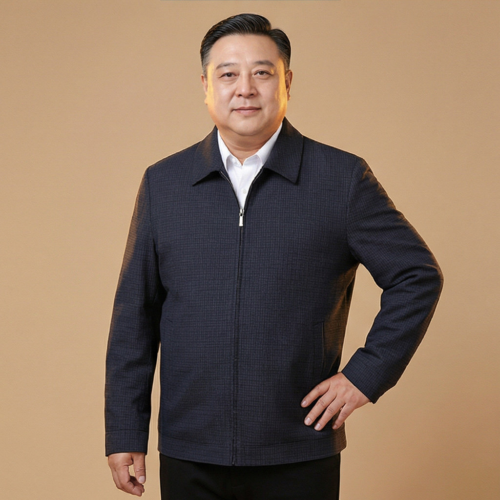 送爸爸中老年春装加肥加大码翻领夹克男肥佬简约商务休闲大号外套