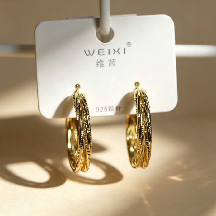 维茜925银针金色复古大圈耳环