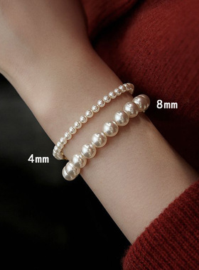 优质4/6/8mm珍珠手链法式叠戴弹力绳手串2026新款高级感小众爆款