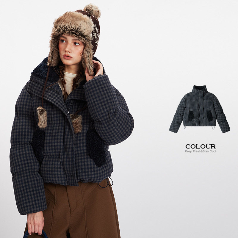 HeyHenry 2025冬季韩版格子短款棉衣外套女立领加厚加绒面包服,女装/女士精品,棉衣/棉服,淘宝优惠券,粉丝福利购,淘宝优惠卷