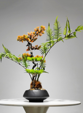 新中式陶瓷花器花艺仿真绿植盆景酒店会所洽谈室桌面茶几客厅饰品