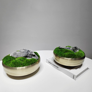 新中式金属花器仿真绿植盆栽摆件青苔盆景售楼处洽谈桌茶台装饰品