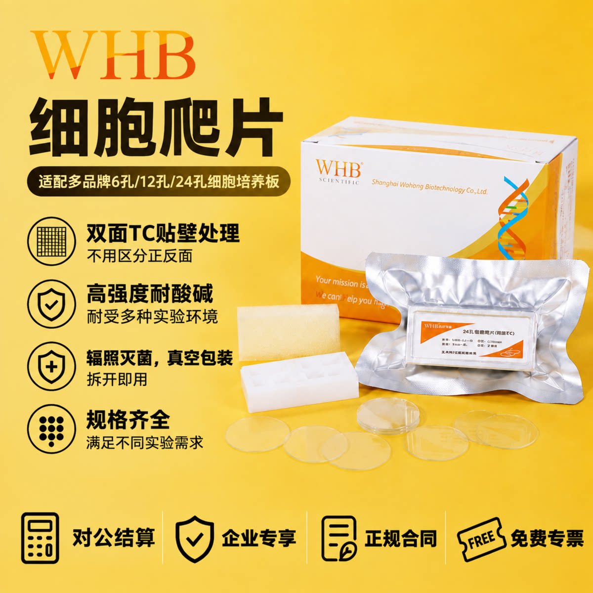 WHB卧宏细胞爬片6孔12孔24孔48孔96孔圆形方形无菌细胞爬片盖玻片图片