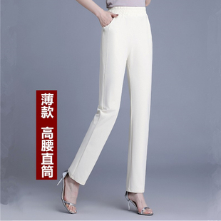 新款妈妈裤子夏季薄款外穿松紧腰直筒裤中老年高腰休闲女裤夏天款