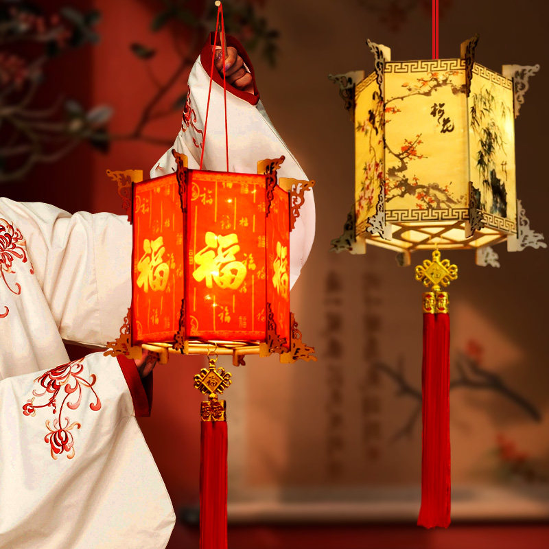 新年灯笼手工diy材料仿古六角宫灯元旦团建活动儿童手提元宵花灯