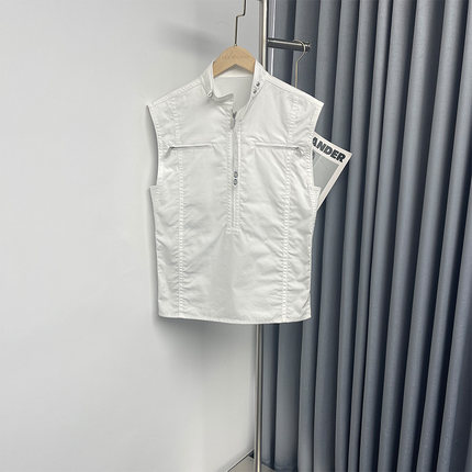 【女人丝界】24夏新款高奢机车风半拉链立领无袖衬衫休闲百搭背心