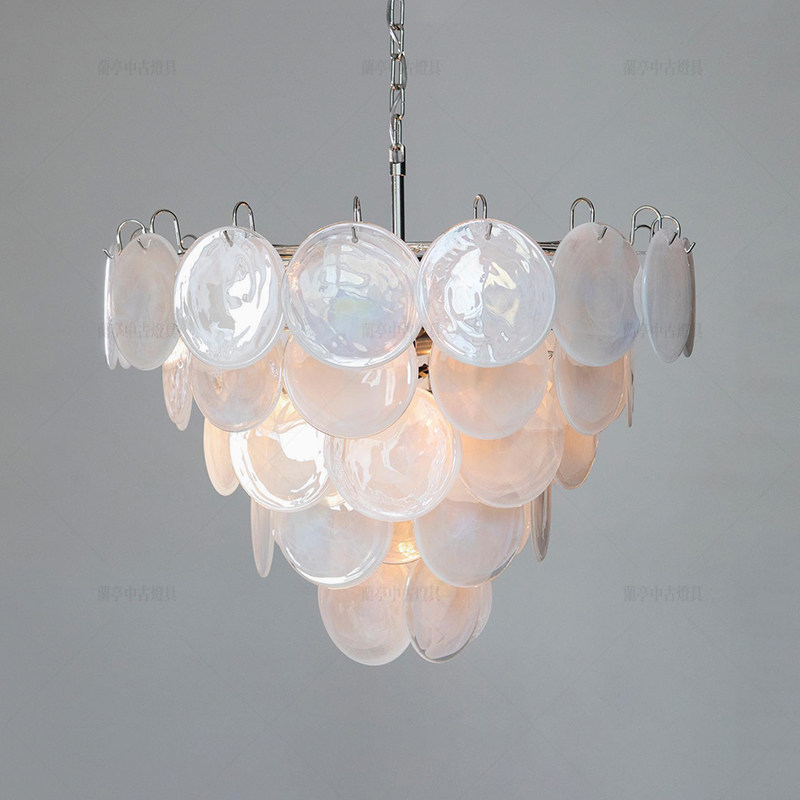 Murano穆拉诺57白色圆盘玻璃法式中古卧室客厅吊灯,家装灯饰光源,卧室/书房吊灯,淘宝优惠券,粉丝福利购,淘宝优惠卷