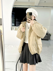 2023新款羽绒服女短款白鸭绒连帽双拉链小众设计开衫外套面包服