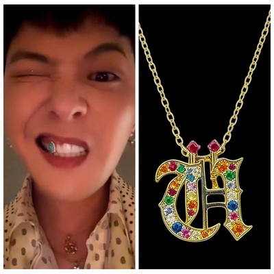 gd权志龙26款Übermansch彩色钻字母项链真空电镀K金色潮流送饰品
