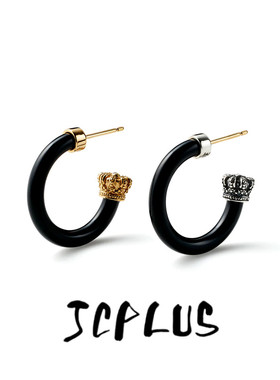 justin davis小众S925纯银皇冠耳钉潮流百搭网红男女简耳环防过敏