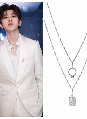 蔡徐坤同款HW logo铂金镶钻吊坠项链 网红百搭情侣锁骨项链防过敏