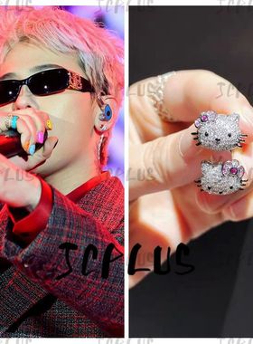 gd权志龙同款HelloKitty凯蒂猫S925纯银耳钉男女新款个性满钻时尚