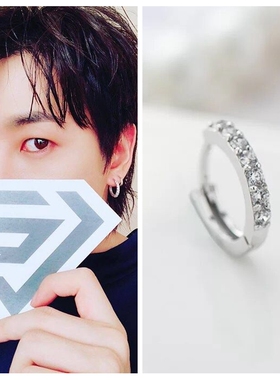 super junior李赫宰银赫同款纯银镶钻耳环简约个性带钻耳环防过敏