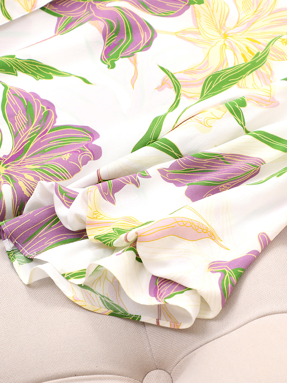 MEIXIAN YANKONG SUMMER CASUAL VERSATILE PURPLE PRINTED SILK SHIRT WOMENS 2023 NEW TEMPERAMENT MULBERRY SILK TOP