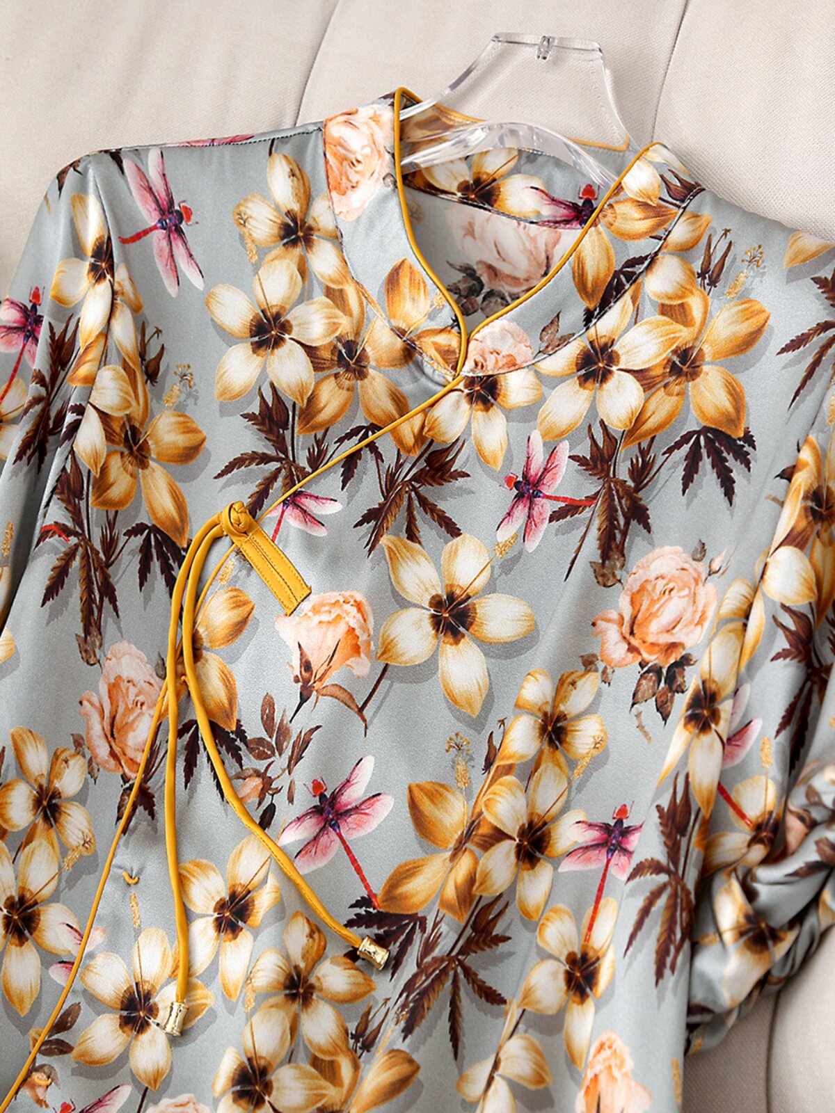 RICH CHINESE CHARM FESTIVE NATIONAL STYLE PRINTED SATIN SILK TOP WOMENS SUMMER SHORT-SLEEVED MULBERRY SILK COOL SHIRT